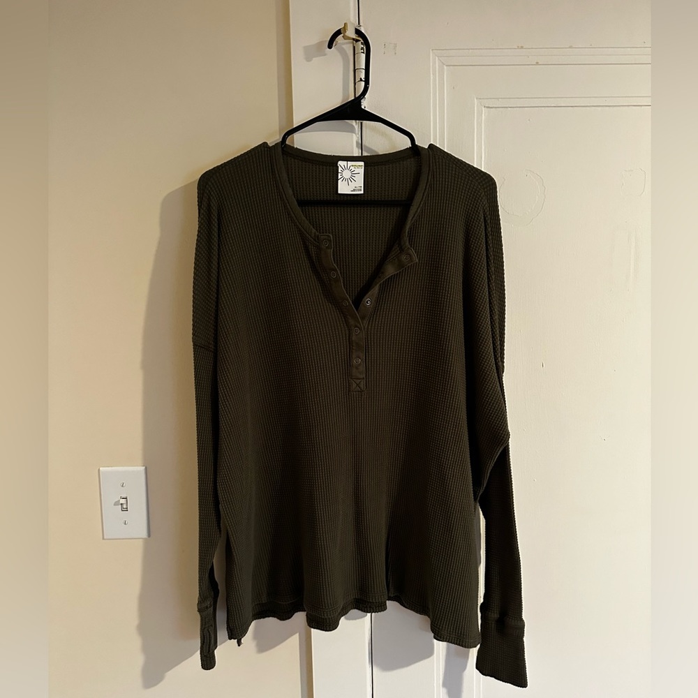 Aerie Oversized Henley | Olive Green | XL